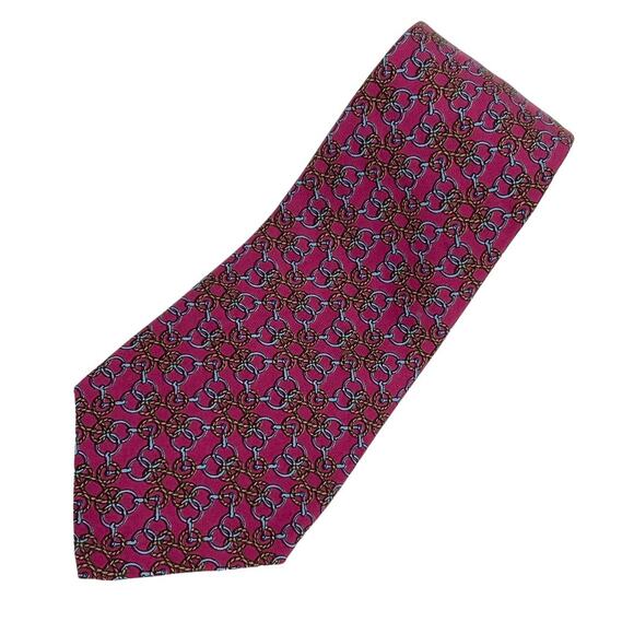 Hermès Men’s 100% Silk Neck Tie Burgundy Geometric Pattern Made in France - Picture 2 of 5